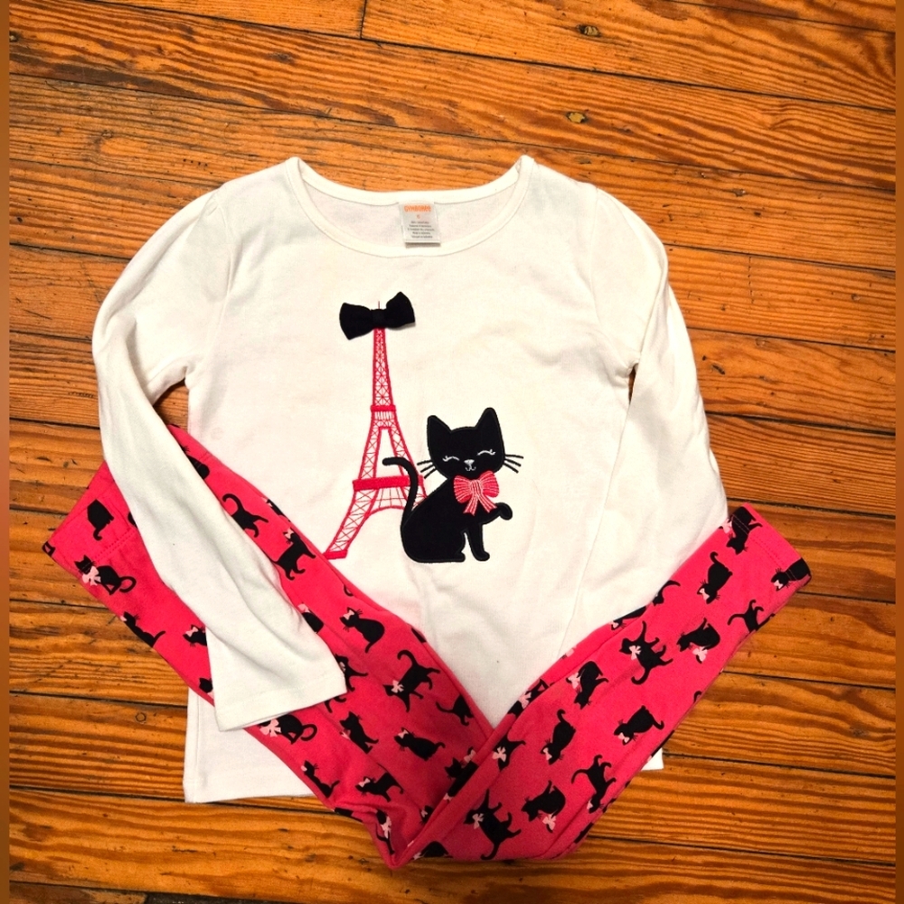 Gymboree Top And Leggings Set Pink W Parisian Cats Size 6